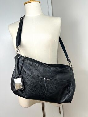 Tignanello Pebbled Leather Zip Top Shoulder Crossbody Bag Medium Black Y2K Style
